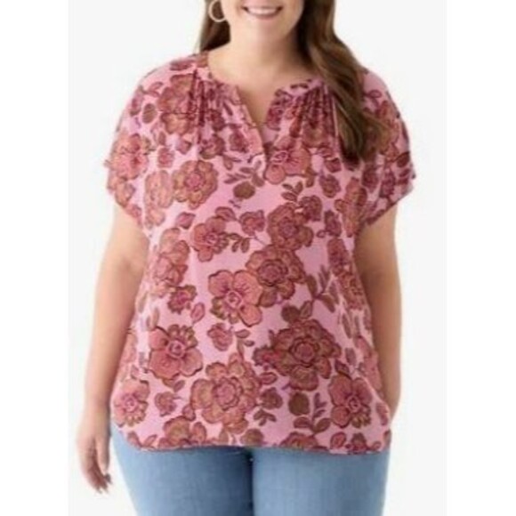 Premise Tops - Premise Sz 2X EUC Short Sleeve Knit to Woven Top